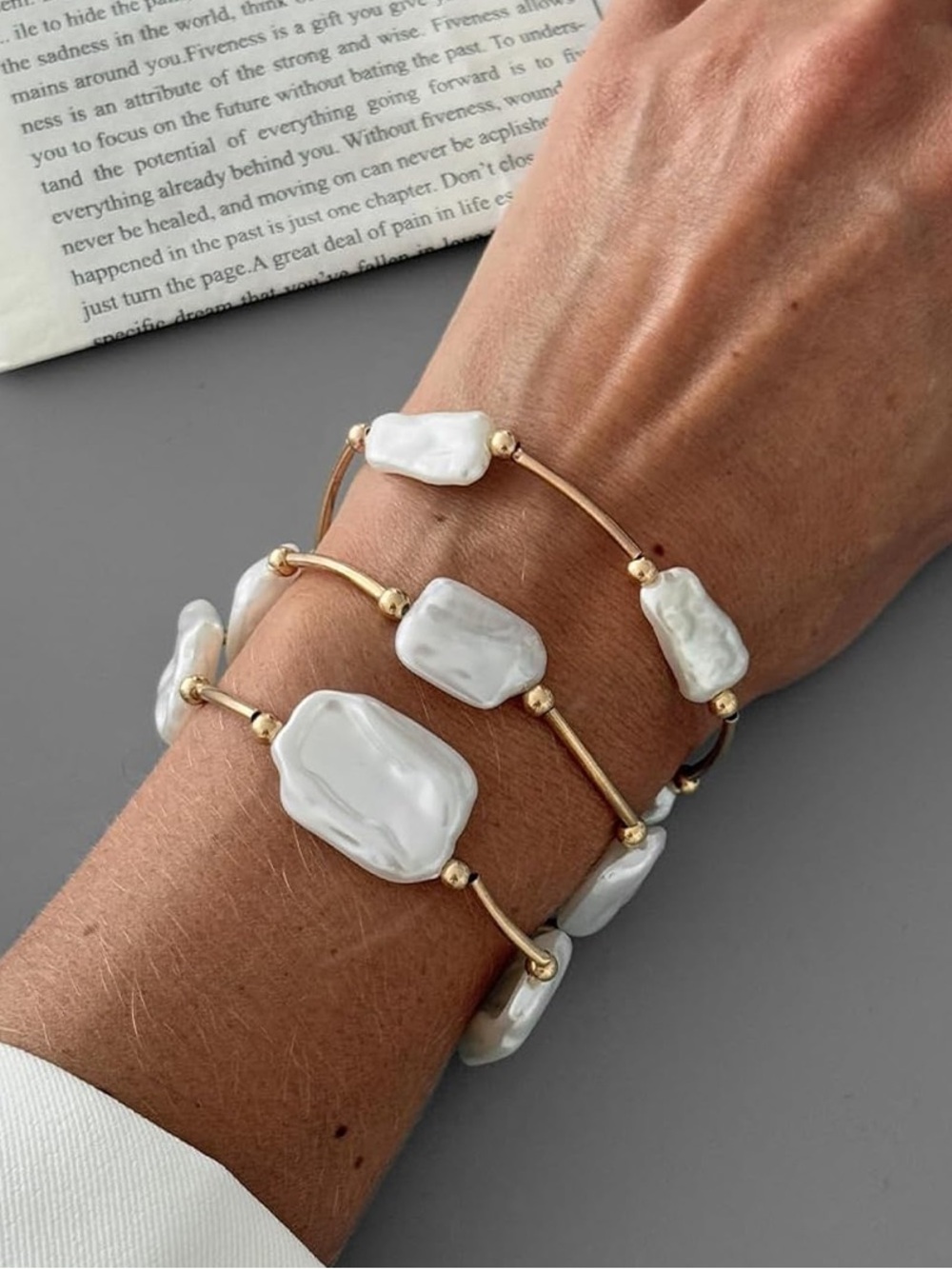 Anthropologie Gold-Tone Bracelet Set with Irregular Pearlescent Stones - White - Picture 4 of 5